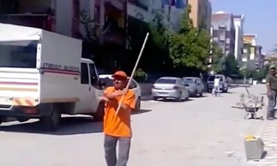 municipal sanitation worker who fills his workplace with joy is doing a ninja show