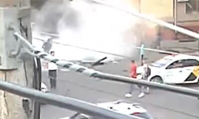 The Mercedes driver, who was speeding to get to work, caught fire after hitting the railings and started to burn.