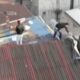 Police drone intervened and asked the young people who were on the roof of an apartment building to disperse.