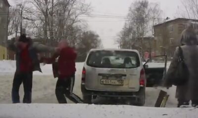 snowfall and snowy icy environment cannot stop road fights