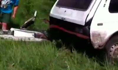 The bumper of one of the SUVs of the young people who tried to go offroad with the lada suv was broken